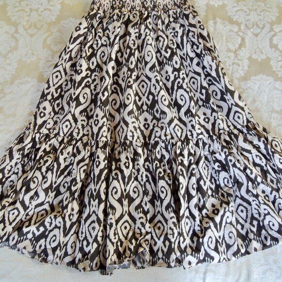 Zara Brown & White Tribal Print Smocked Strapless Dress M - Picture 3 of 7